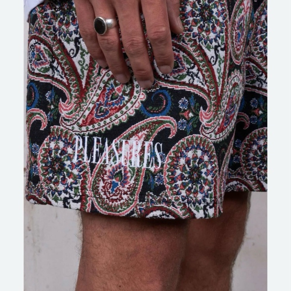 Pleasures Casket Woven Paisley Knit Rug Shorts - Multicolor Size L EUC